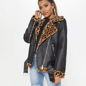 PrettyLittleThing Black Faux Leather Jacket Size S